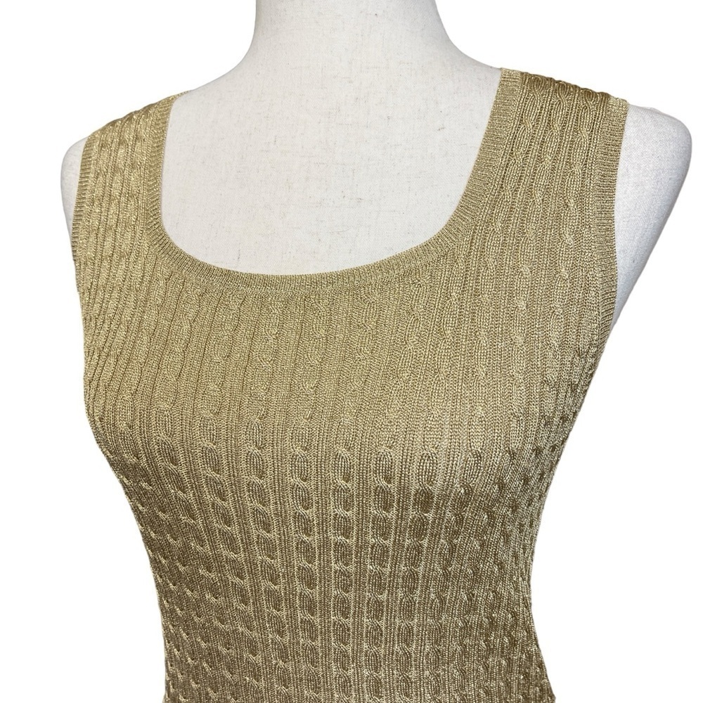 Lauren Ralph Lauren Metallic Cable Knit Tank Top. Gold Size Small Petite #1347 - Picture 5 of 6